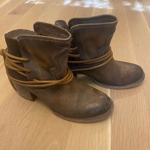 Freebird Olive Leather Booties with leather tie - size 7